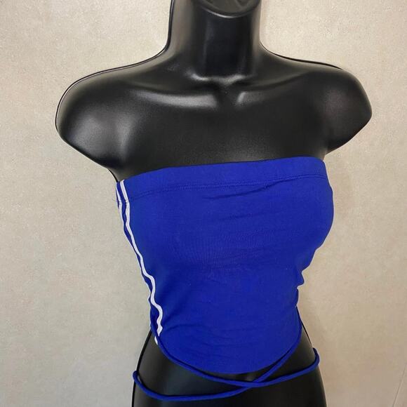 2x Active USA Knit Crop Tank Top Tube Crop Top Criss Cross Back Strappy blue red - Picture 12 of 14
